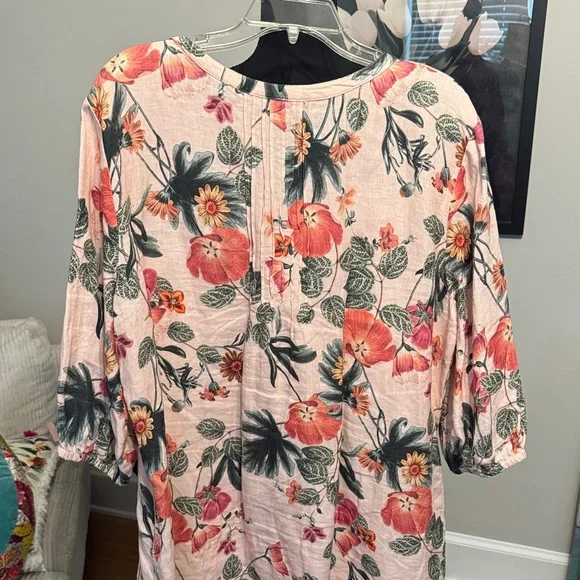 Chico’s floral linen untuck 3/4 sleeve dress - Picture 6 of 9